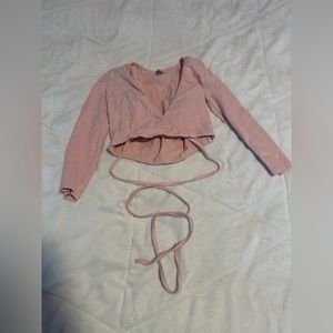 Long Sleeve Crisscross Top Pink ballet wrap - like new